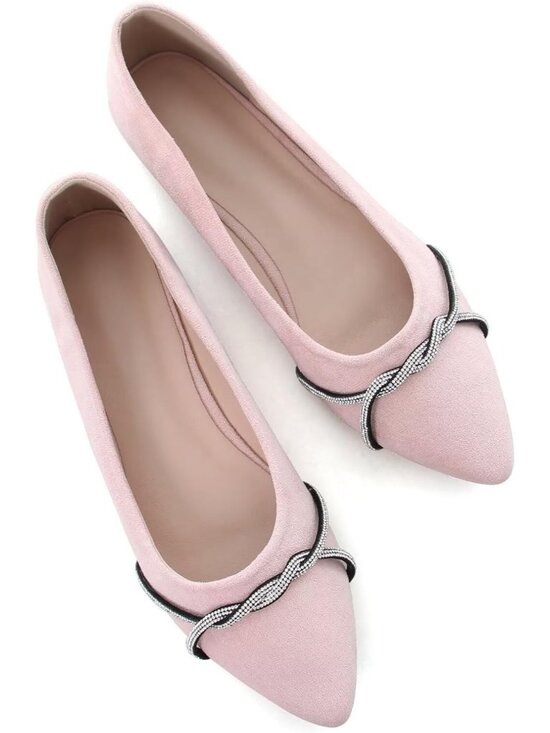 Shoes - Women's F Light Pink Chain Ballet Flats Fashion Pointed Toe Slip On Dress Shoes